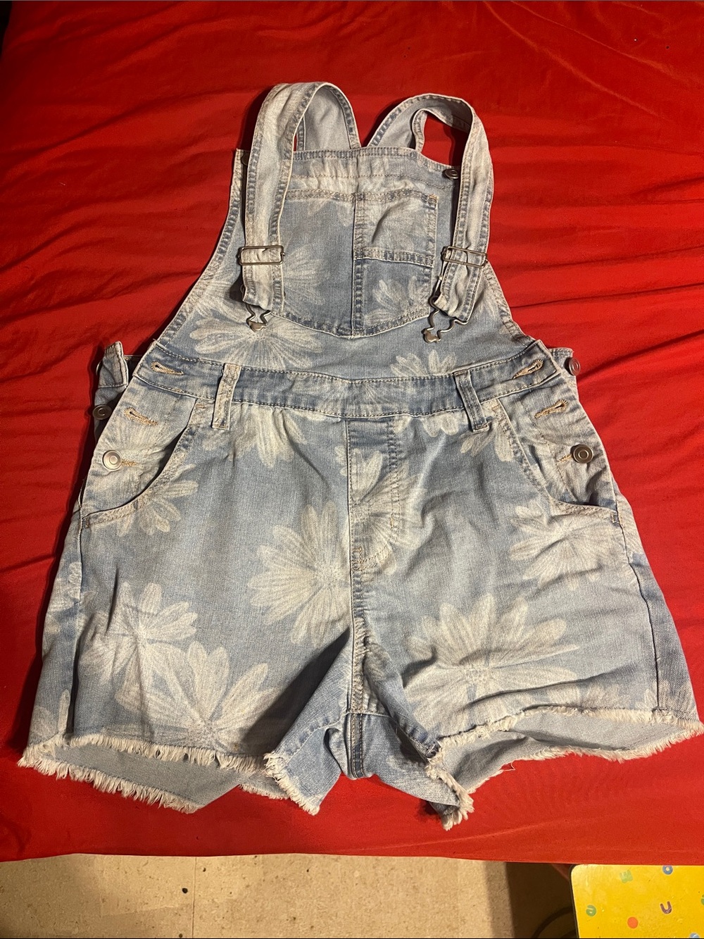 No Boundaries Light Blue Floral Denim Shortalls